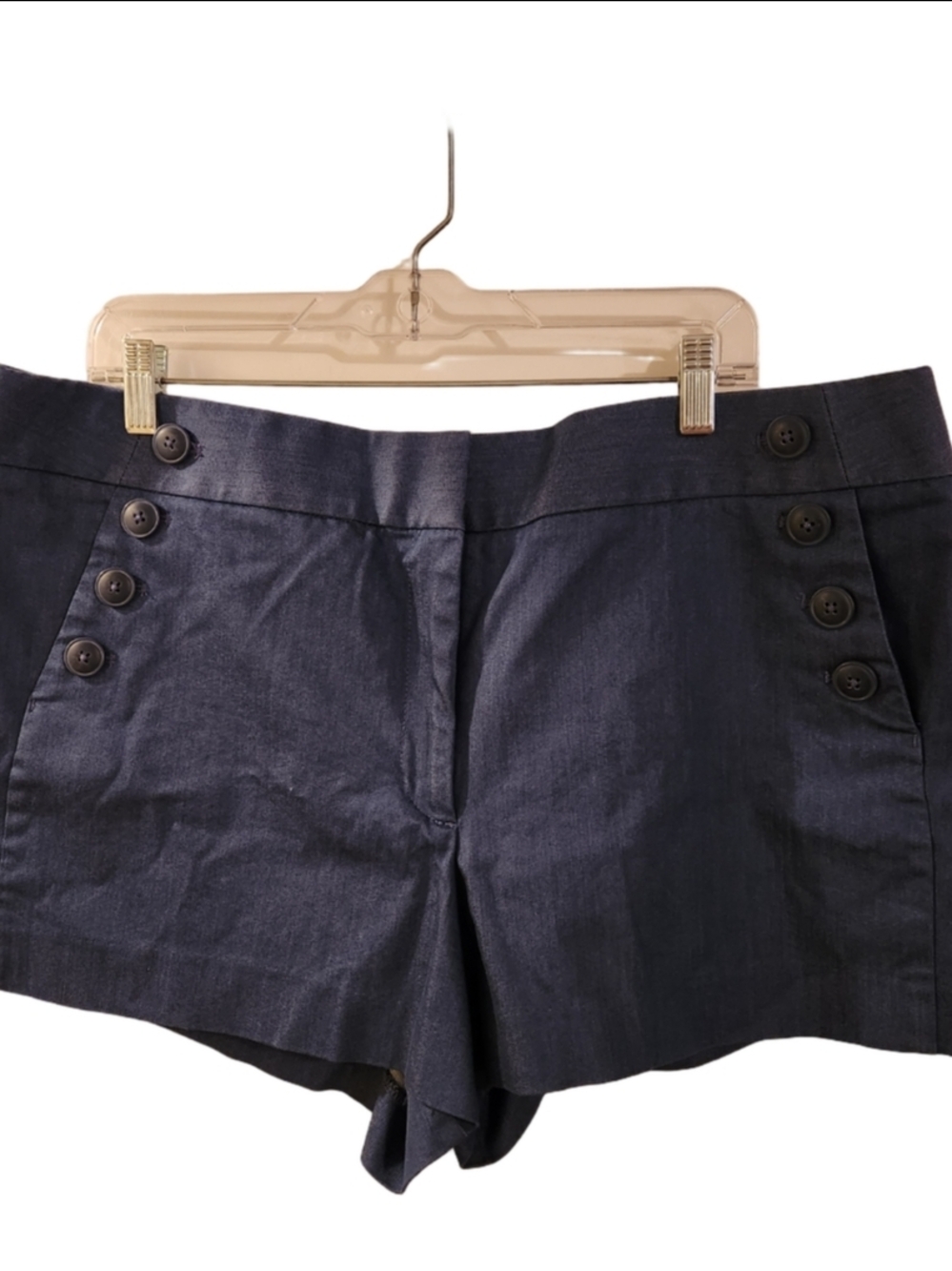 LOFT Navy High-Waist Button-Accent Shorts